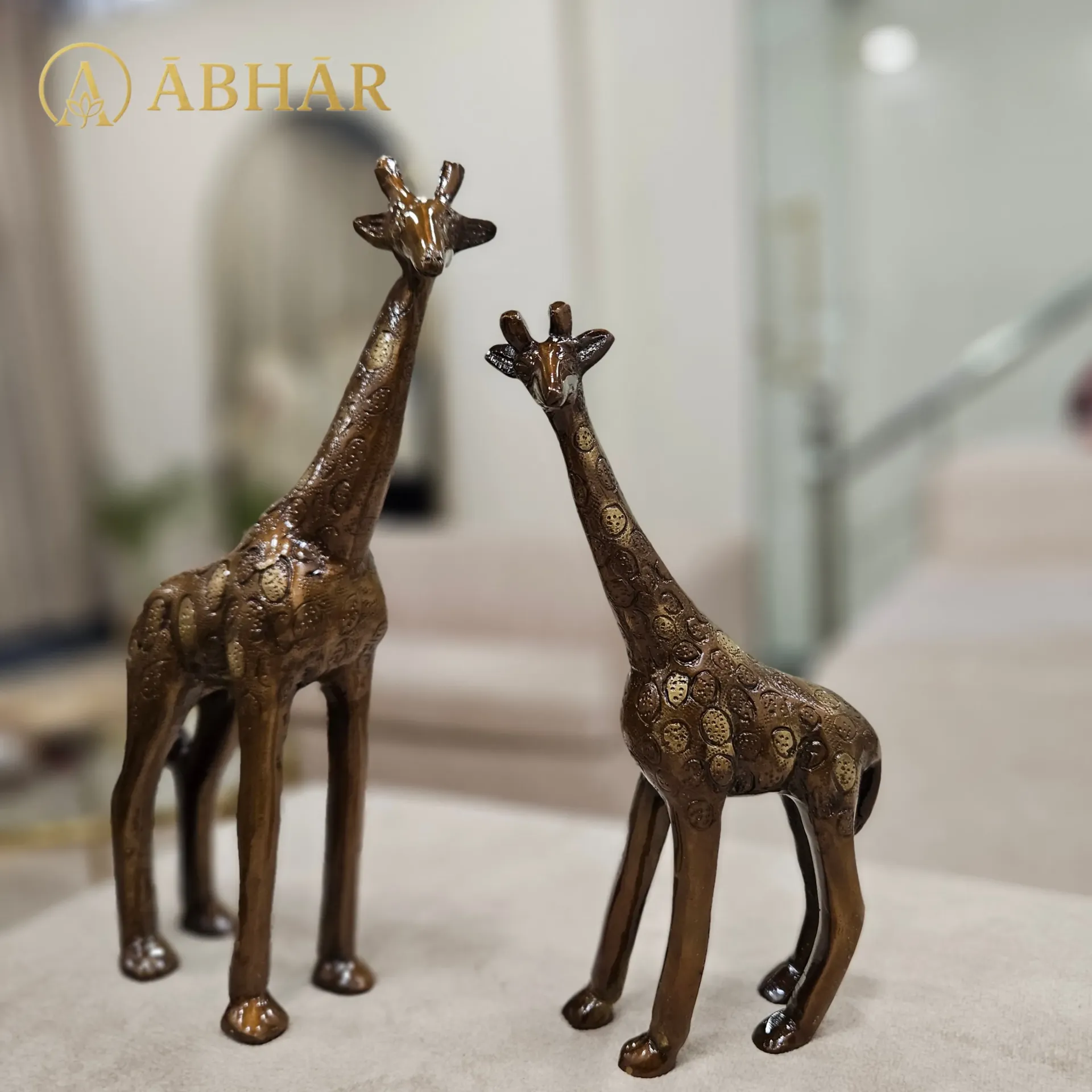 [B022] Brass Giraffe Pair – Graceful Togetherness | 10"