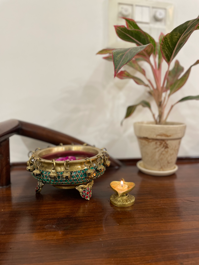 Brass Urli with Stone – An Offering of Grace