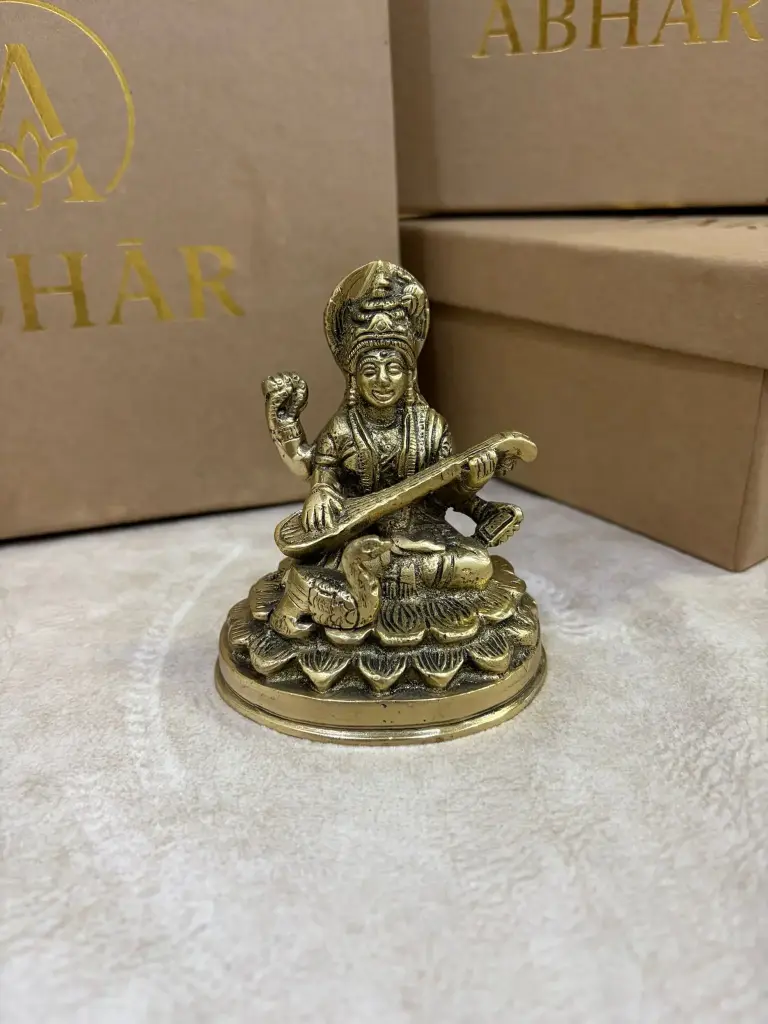 [B057] Brass Saraswati | 3" (Yellow Antique)