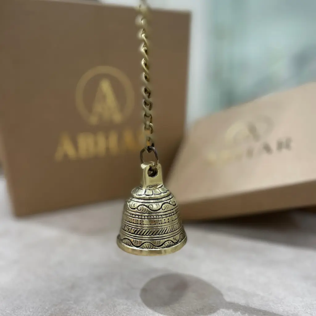 [B131] Brass Hanging Bell with chain | 2"