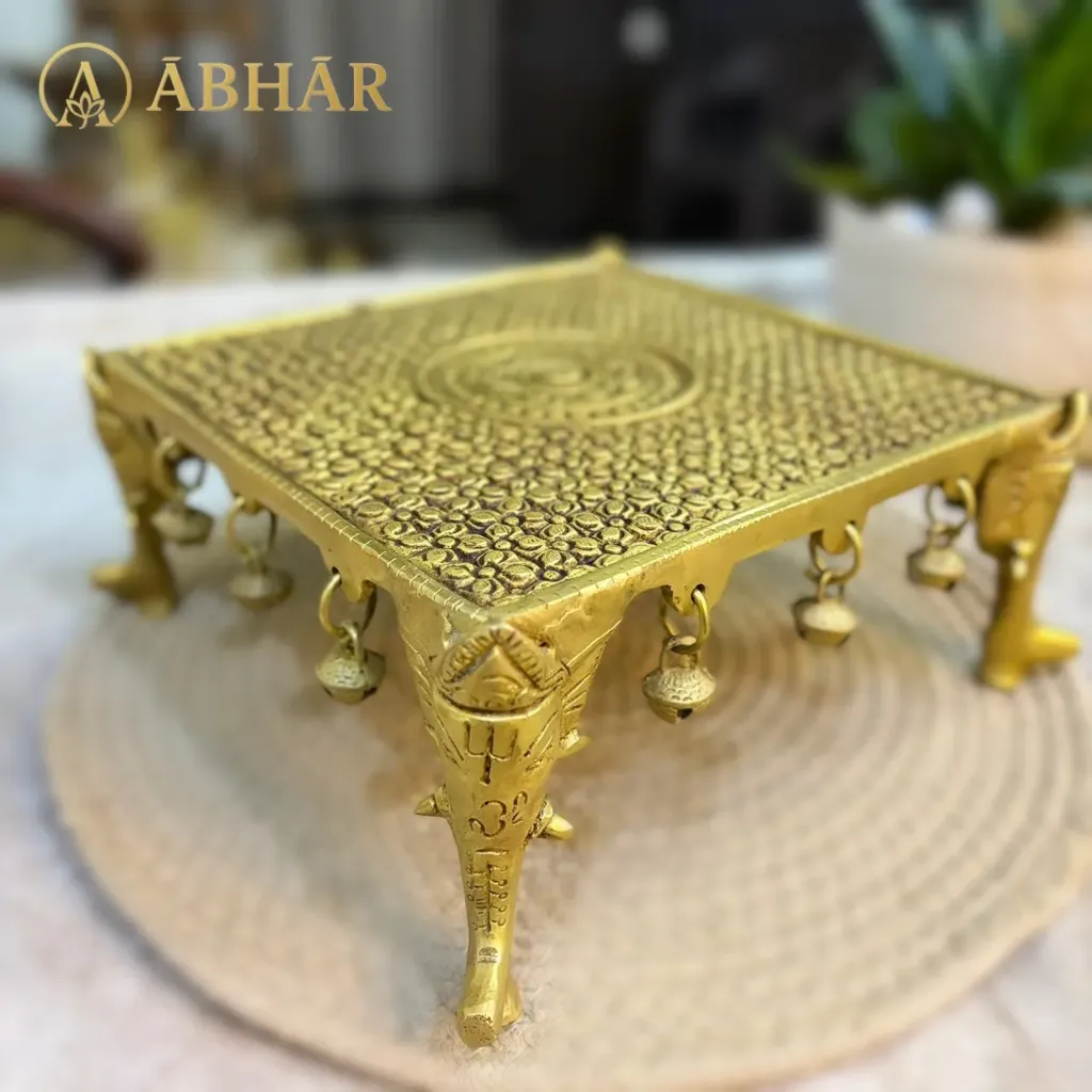Brass Square Chowki with Ghungroo – A Sacred Foundation of Devotion & Elegance | 8"x8''