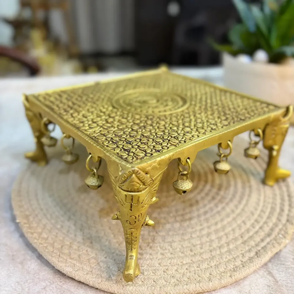Brass Chowki – A Sacred Foundation of Devotion & Elegance 9''