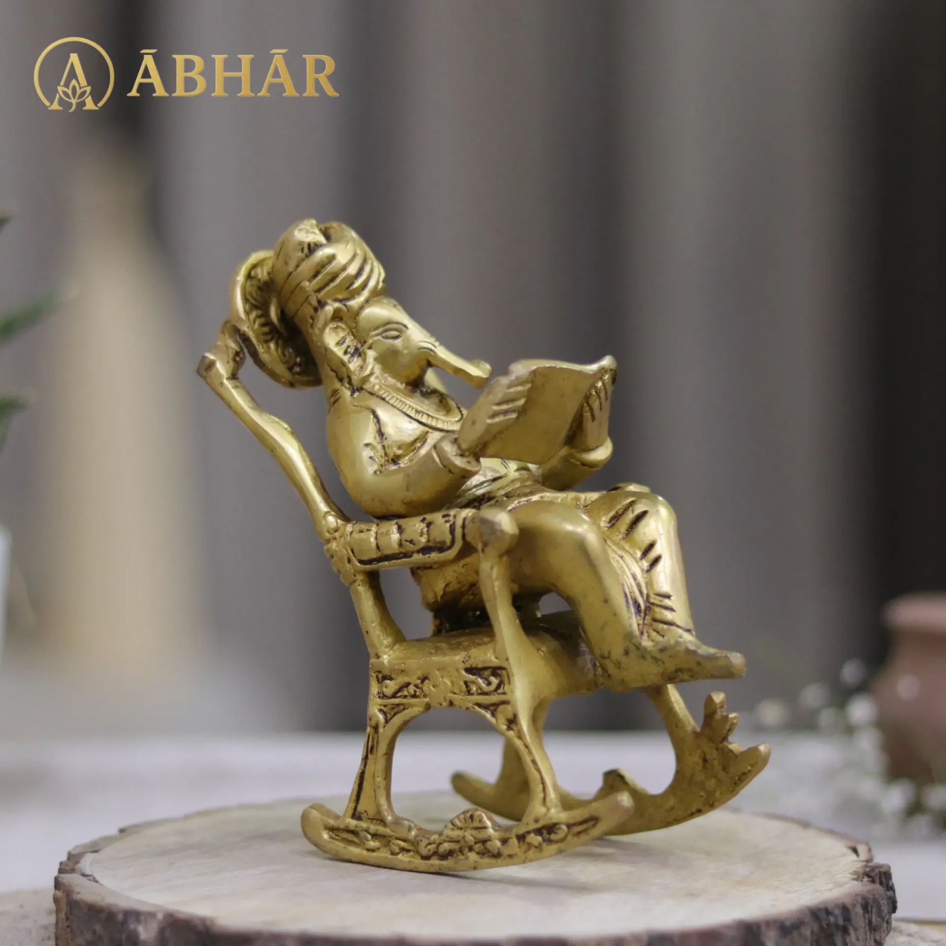 [B046a] Brass Ganesha on Rocking Chair | 6" (Yellow Antique)