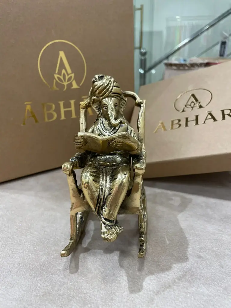 [B047] Brass Ganesha on Rocking Chair | 4"