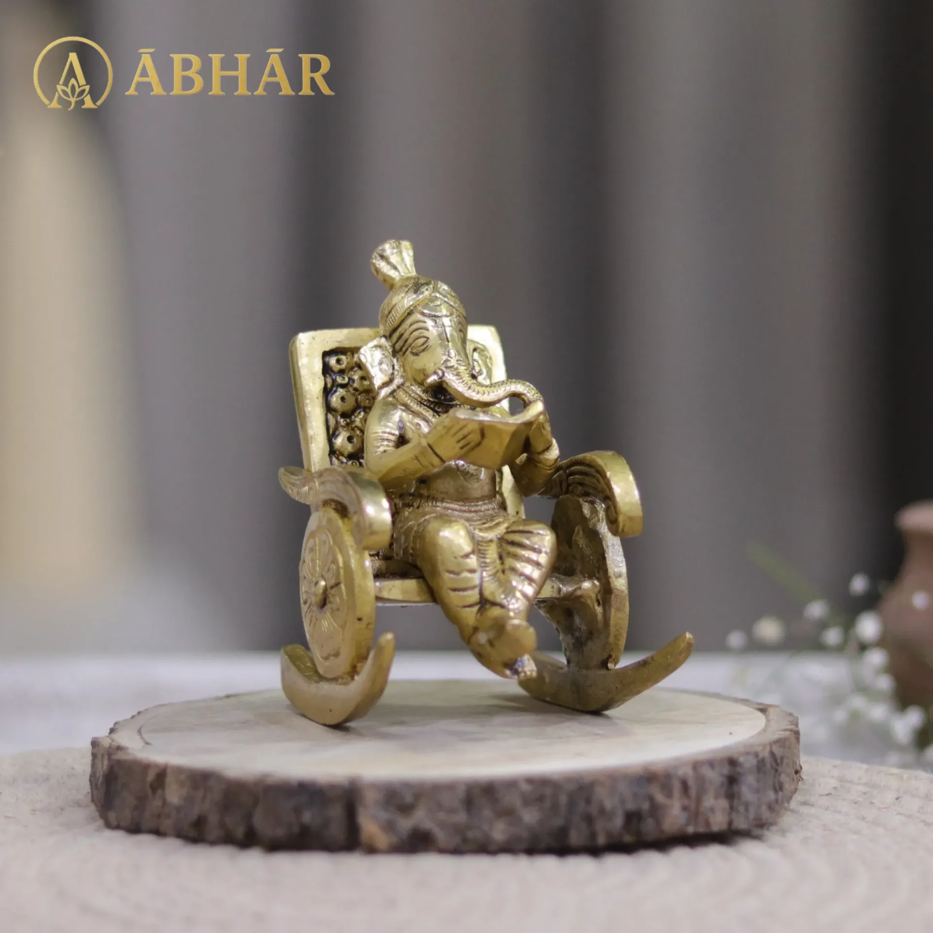 [B047] Brass Ganesha on Rocking Chair | 4"