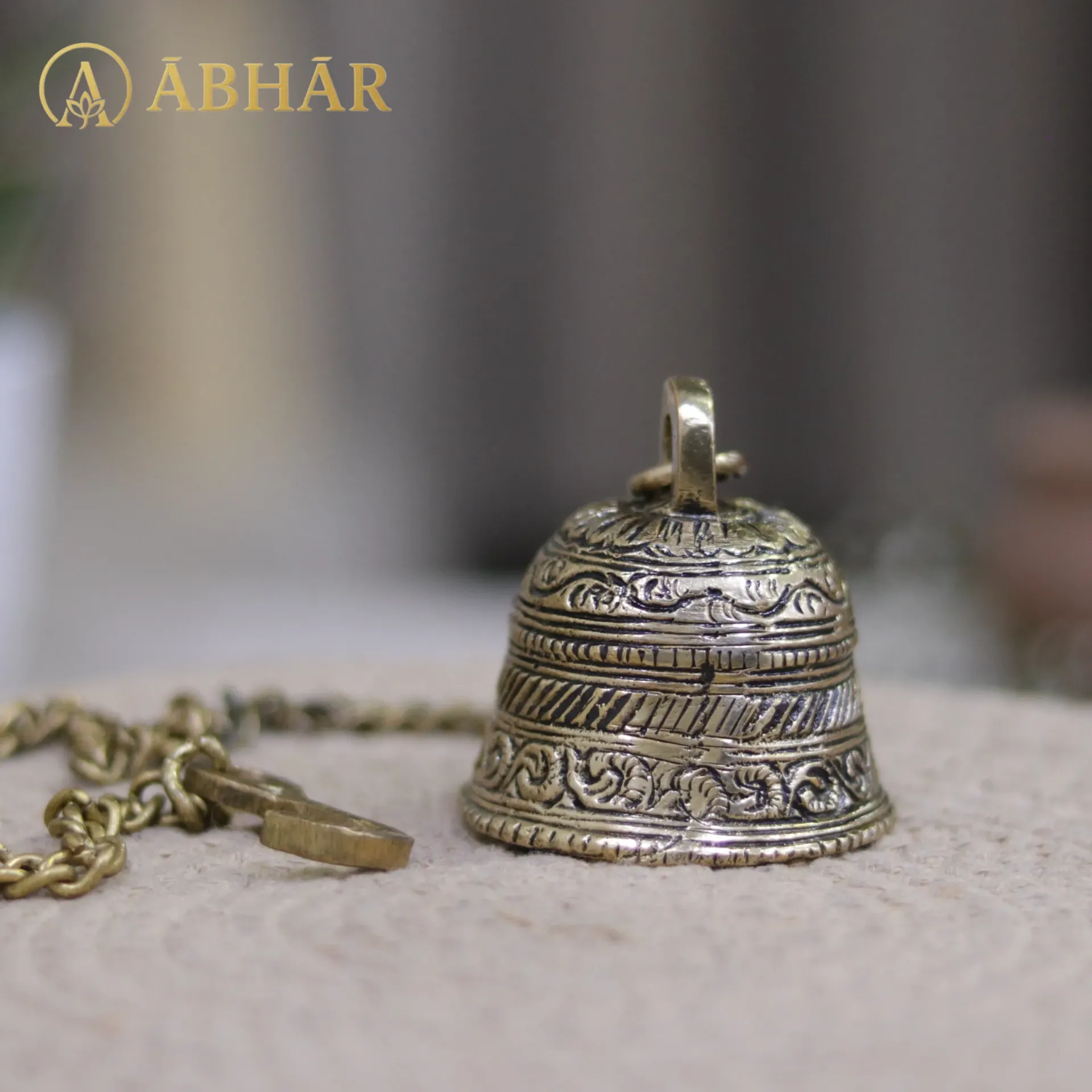 [B132] Brass Hanging Bell with chain | 2.5"