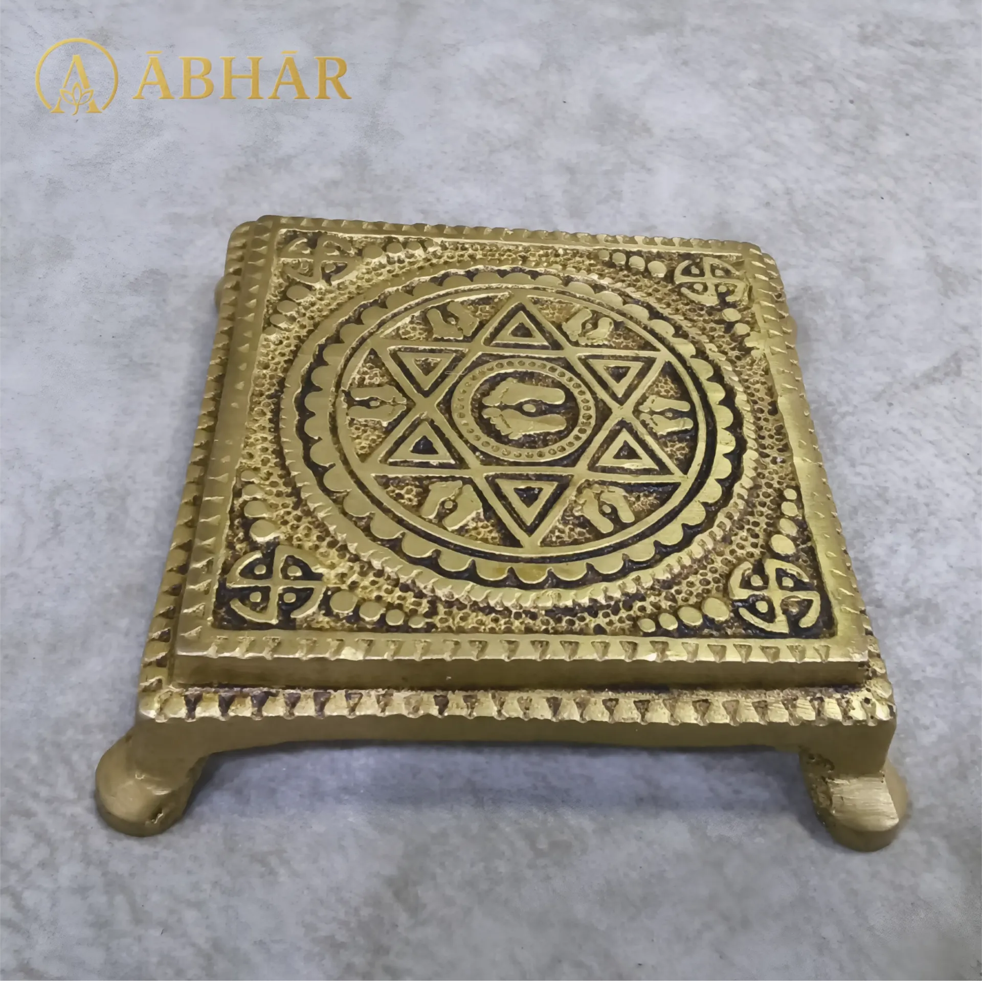 Brass Square Chowki – A Sacred Foundation of Devotion & Elegance | 3"x3''
