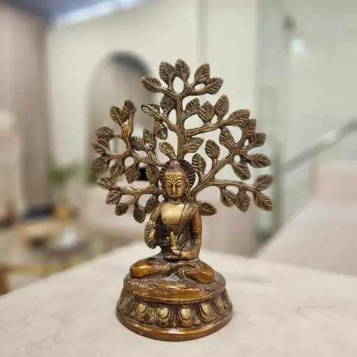 Brass Buddha Under the Bodhi Tree