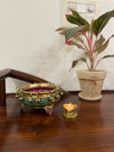 Brass Urli with Stone – An Offering of Grace